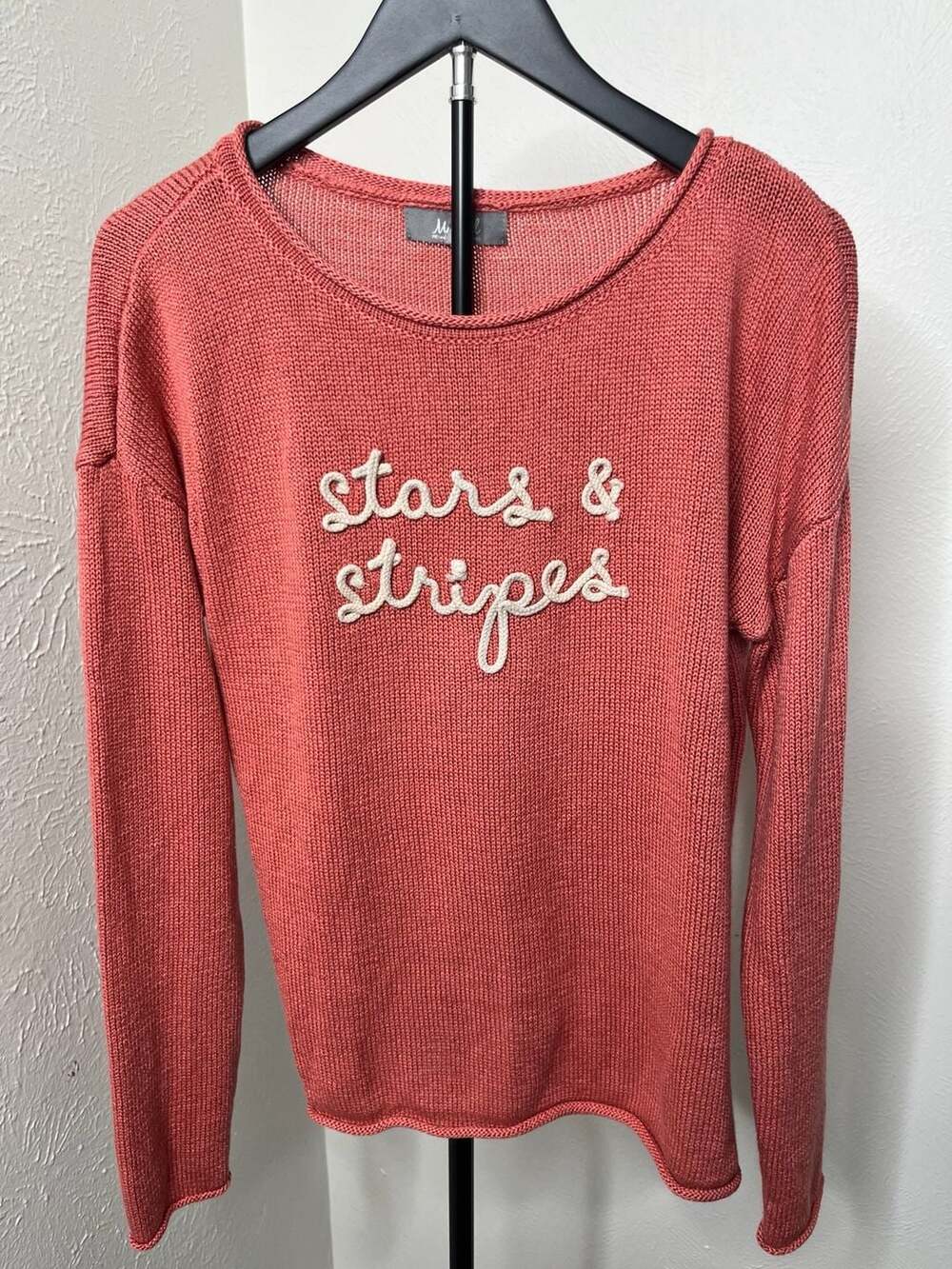 Stars & Stripes Coral Long Sleeve Knit Sweater Coastal Preppy Pullover